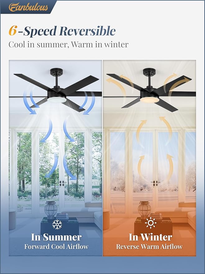 Fanbulous 56 Inch Ceiling Fans with Lights and Remote, Reversible 6 Blades, Dimmable, 3000K-6000K Adjustable, Outdoor Ceiling Fans for Patios, Large Ceiling Fan for Indoor or Covered Outdoor-Black