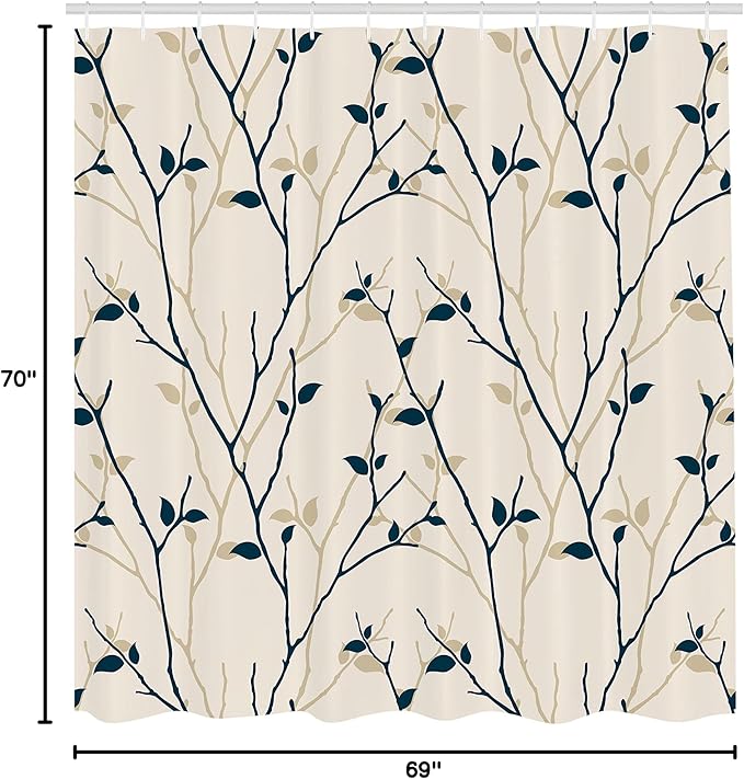 Ambesonne Leaf Shower Curtain, Branches in The Fall Trees Stem Twig Last Few Leafage Minimalistic Design Art, Cloth Fabric Bathroom Decor Set with Hooks, 69" W x 70" L, Beige Dusk