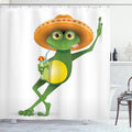 Ambesonne Cartoon Shower Curtain, Frog in a Sombrero and a Cocktail Drink Glass Fauna Hot Weather Holiday, Cloth Fabric Bathroom Decor Set with Hooks, 69" W x 75" L, Green Fern