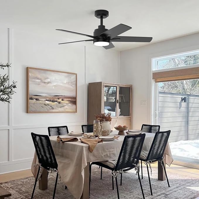 42 Inch Black Ceiling Fan with Light and Remote Control,Dimmable 3 Color Temperatures LED Ceiling Fan,6 Speeds Reversible DC Motor,5 Blades Modern Ceiling Fans for Indoor or Covered Outdoor