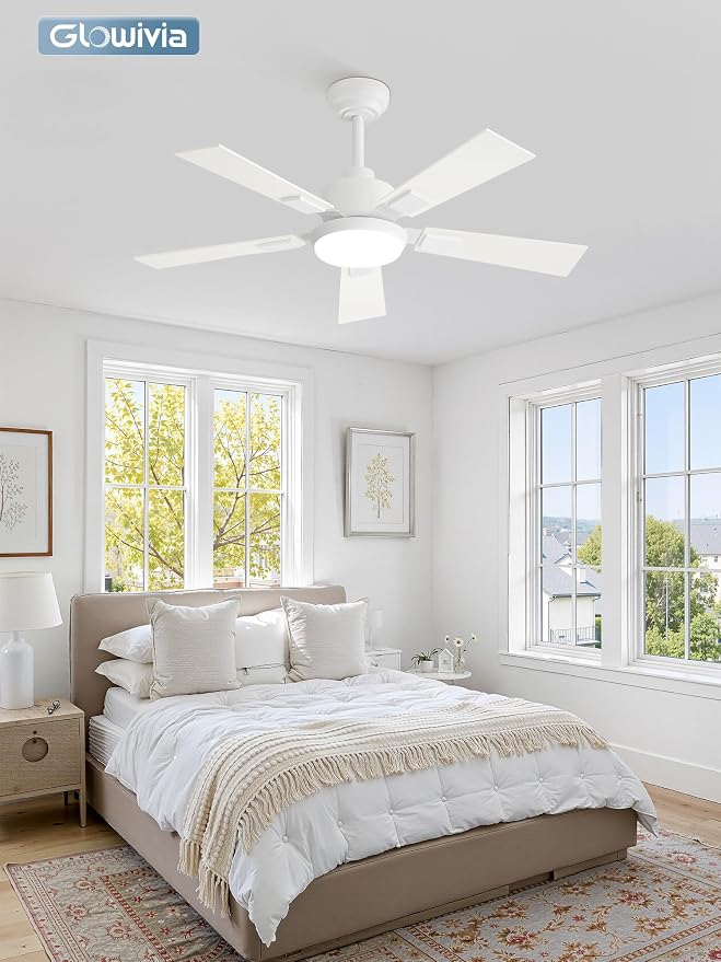 42 Inch Ceiling Fans with Lights and Remote&APP Control, White Smart Ceiling Fan with 3000-6000K Dimmable, 6 Speeds Quiet Reversible Motor, Indoor/Outdoor Ceiling Fan for Bedroom Living Room