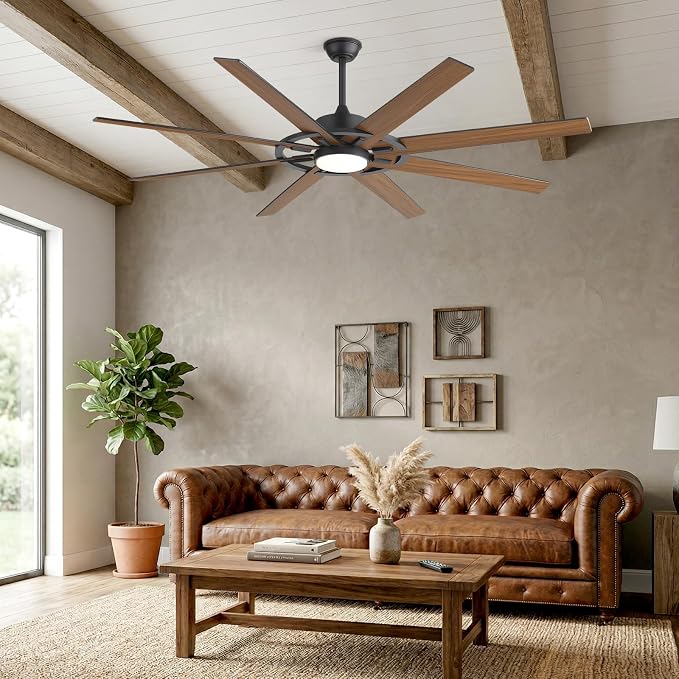 72 Inch Farmhouse Chandelier Ceiling Fan, Ceiling Fans with Lights and Remote, for Bedroom Rustic Lighting Ceiling Fans Outdoor Indoor, 6 Speed Reversible Quiet DC Motor, Noiseless