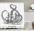 Ambesonne Nautical Shower Curtain, Octopus Catches Old Sail Ship Monster Adventure Story Themed Artwork, Cloth Fabric Bathroom Decor Set with Hooks, 69" W x 70" L, Grey White