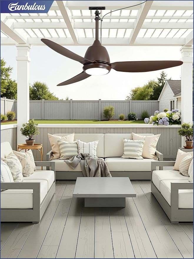 Fanbulous 42" Outdoor Ceiling Fan with Light, IP65 Waterproof Wet Rated, Plug in Gazebo Fan with 10FT Cord, Smart APP & Remote, 6-Speed Reversible DC Motor, 3CCT Dimmable LED for Patio Porch (Bronze)