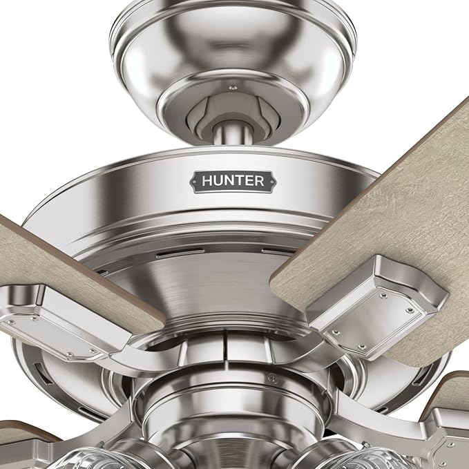 Hunter 52 inch Crestfield Brushed Nickel Ceiling Fan with LED Light Kit and Handheld Remote | with LED Lights and Remote Control, Standard Mount, For Bedroom, Living Room, Kitchen, 3 inch Downrod, 51858