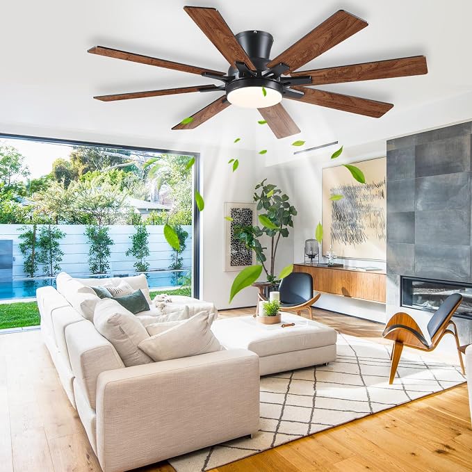 Mpayel Ceiling Fans with Lights, 52 Inch Low Profile Flush Mount Ceiling Fan, Modern Brown Ceiling Fan with Light for Bedroom Living Room, Remote/APP Control, Quiet DC Motor, Dimmable, 8 Wood Blades