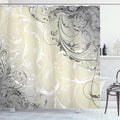 Ambesonne Floral Shower Curtain, Baroque Swirled Branches Curved Flower Leaves Shabby Form Nature Pattern, Cloth Fabric Bathroom Decor Set with Hooks, 69" W x 84" L, Eggshell White