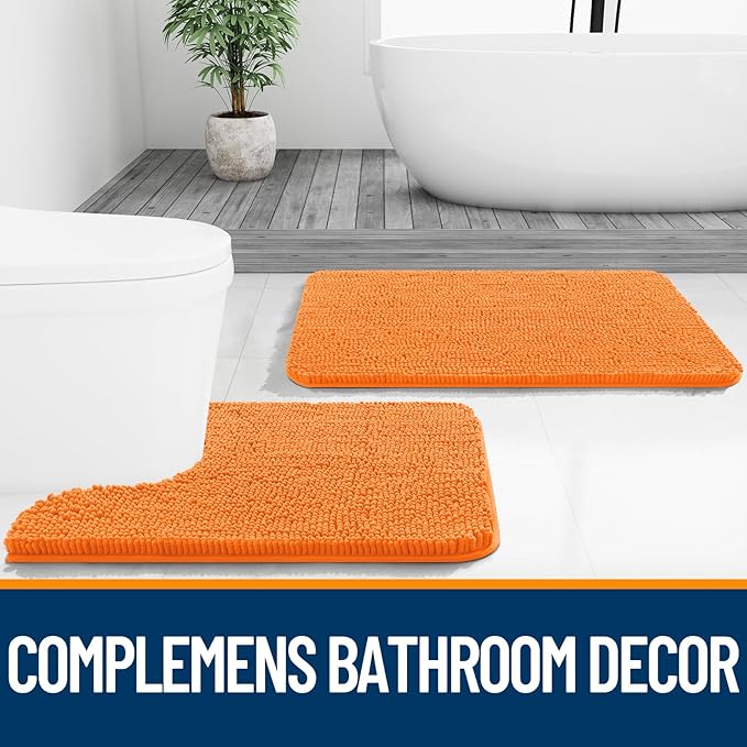 OLANLY Bathroom Runner Rugs 44x24, Extra Soft Absorbent Chenille Bath Rugs, Rubber Backing Quick Dry, Machine Washable Long Bath Mats for Bathroom Floor, Tub and Shower, Home Decor Accessories, Orange