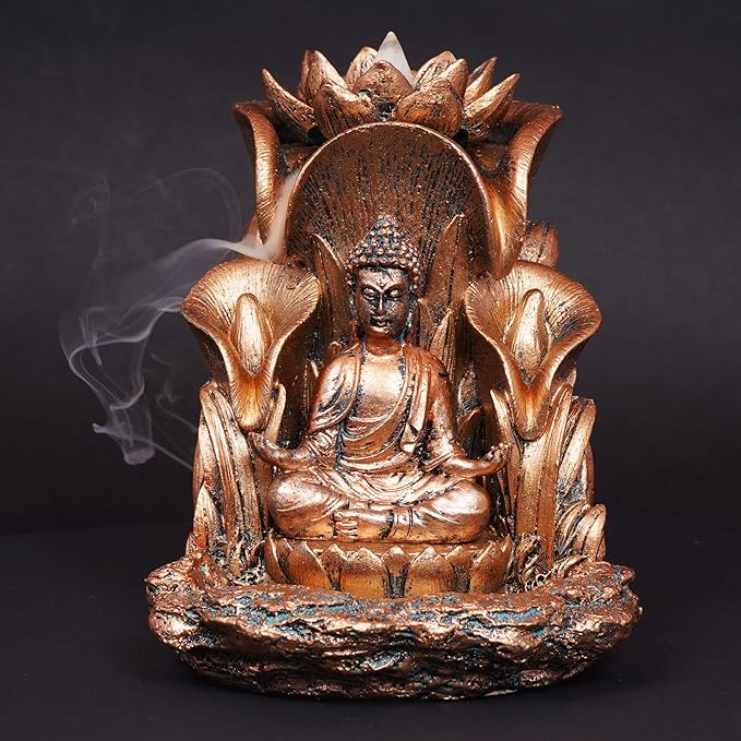 Fantasy Gifts Buddha Backflow Incense Burner – 5.5"x5" Multicolor Resin Aromatherapy Cone Holder with Relaxing Waterfall Effect, Spiritual Home Decor for Meditation, Yoga, Zen Spaces & Mindful Gifting
