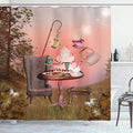 Ambesonne Surrealistic Shower Curtain, Birthday Alice in Wonderland with Cake Butterfly in Forest Cartoon Art, Cloth Fabric Bathroom Decor Set with Hooks, 69" W x 75" L, Pale Coral