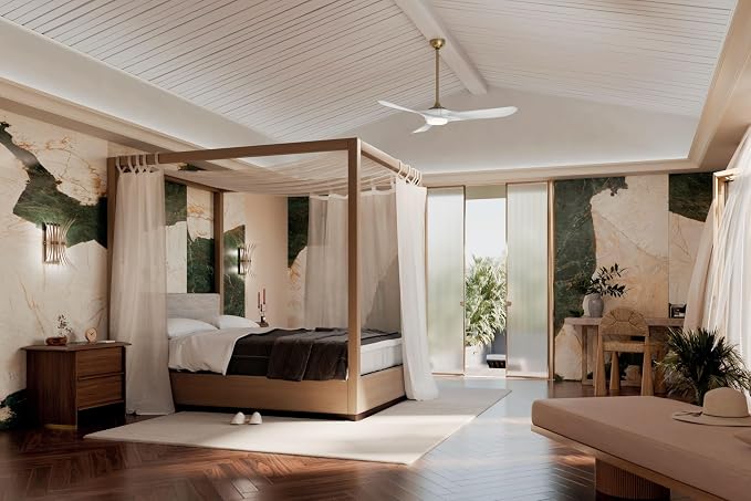 Kichler Mylo 60 in Ceiling Fan with Light, Modern 3-Blade Indoor Outdoor Damp Rated Fan with Satin Etched Glass in Champagne Bronze, 6-Speed Remote, 310560CPZMWH