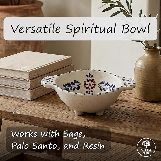 Hand-Painted Smudge Bowl, 6.5" Inch Artisanal Ceramic Incense Holder for Sage, Palo Santo, Incense & Spiritual Cleansing, Altar Decor for Meditation, Healing Rituals & Energy Clearing