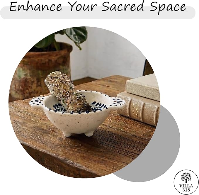Hand-Painted Smudge Bowl, 6.5" Inch Artisanal Ceramic Incense Holder for Sage, Palo Santo, Incense & Spiritual Cleansing, Altar Decor for Meditation, Healing Rituals & Energy Clearing