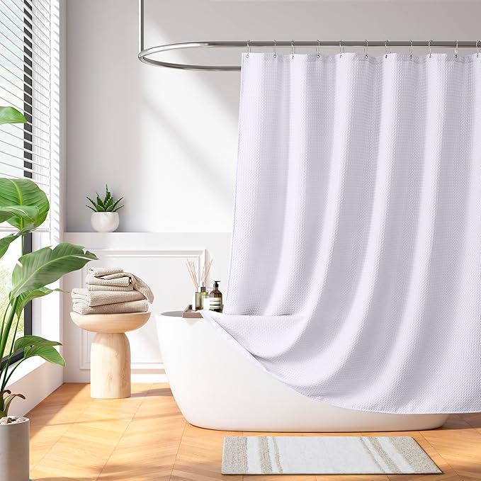 Madison Park Shower Curtain Waffle Weave, Vibrant Dyed, Waffle Shower Curtain 3M Scotchgard Moisture Management, Farmhouse Long Shower Curtains for Bathroom, Long: 72x78 White