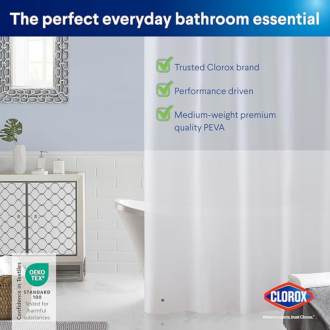 Clorox Shower Curtain Liner, Premium Medium-Weight Durable Waterproof 6g PEVA for Bathroom with Weighted Magnets, Extra Long 72" x 84", Frosty 1 Pack