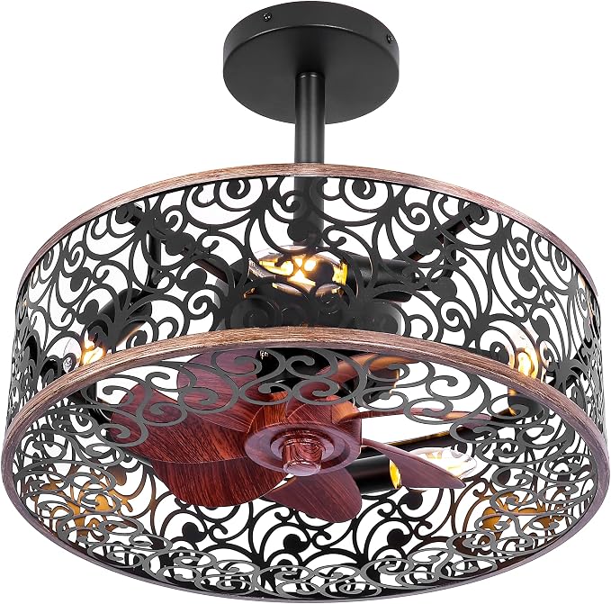 REDSTAR Ceiling Fans with Lights-Small Farmhouse Ceiling Fan with Light and Remote, Industrial Caged Ceiling Fan Light for Living Room, Bedroom, Kitchen