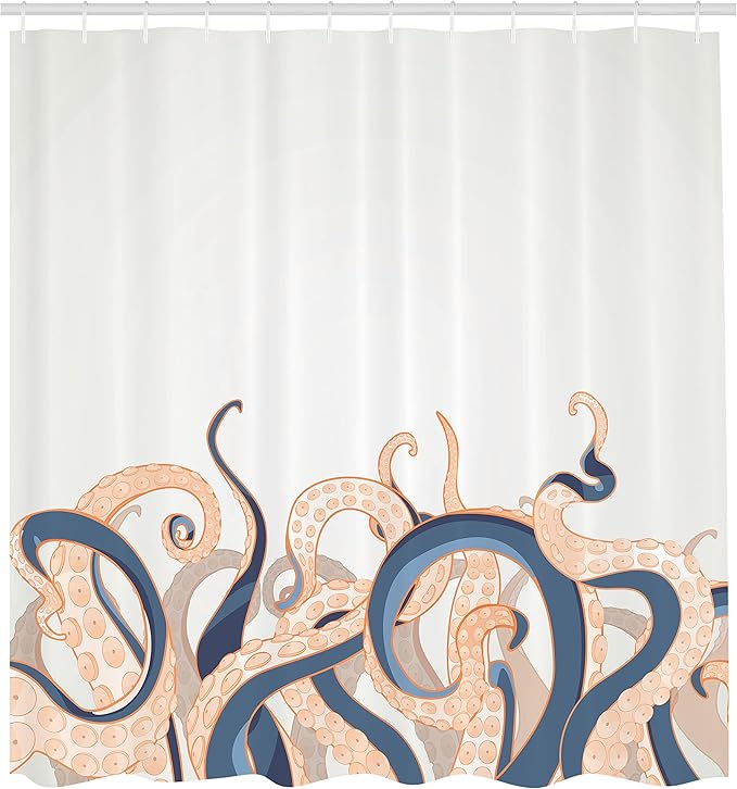 Ambesonne Octopus Shower Curtain, Animal Tentacles Background Underwater Marine Nature and Sea Creatures Nautical, Cloth Fabric Bathroom Decor Set with Hooks, 69" W x 75" L, Azure Blue