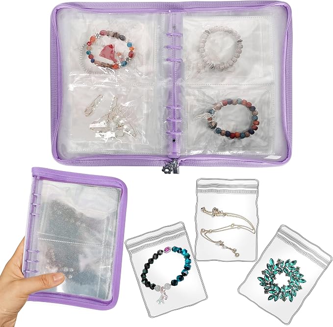Bracelet Holder Travel Jewelry Organizer Case Transparent Jewelry Storage Book for Earring Necklace Ring with Small Clear Zippered Pouch