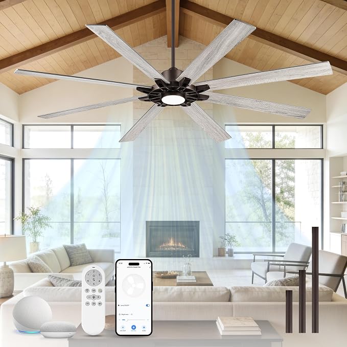 84 Inch Ceiling Fan with Light,Large Outdoor Ceiling Fan for High Ceilings,Smart Ceiling Fan Compatible with Alexa,Modern Oil Rubbed Bronze Ceiling Fan with Dual Finish 8 Blades, ZCCF05ORB-84