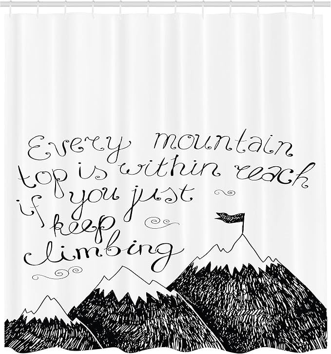 Ambesonne Wording Shower Curtain, Sketchy Mountains Hand Writing Style Letters Purpose Determination Success, Cloth Fabric Bathroom Decor Set with Hooks, 69" W x 70" L, White and Black