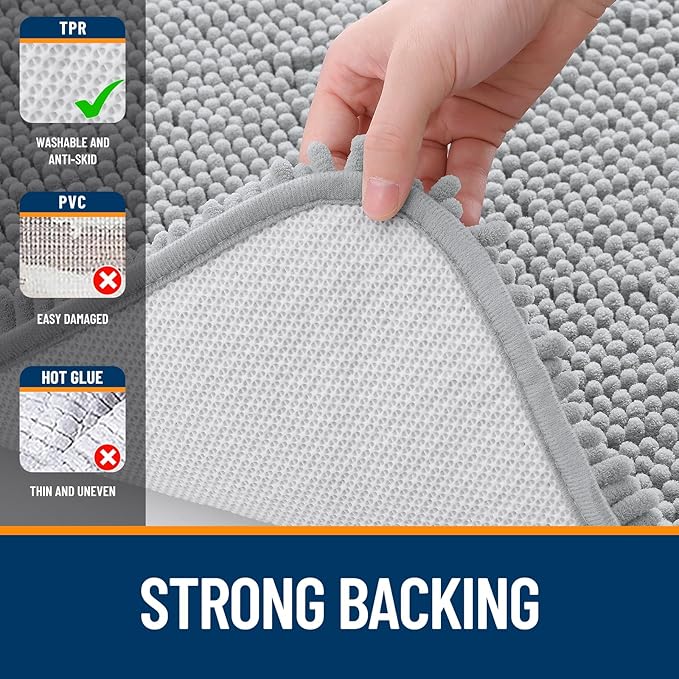 OLANLY Bathroom Rugs 36x24, Extra Soft Absorbent Chenille Bath Rugs, Rubber Backing Quick Dry, Machine Washable Bath Mats for Bathroom Floor, Tub and Shower, Home Decor Accessories, Light Grey