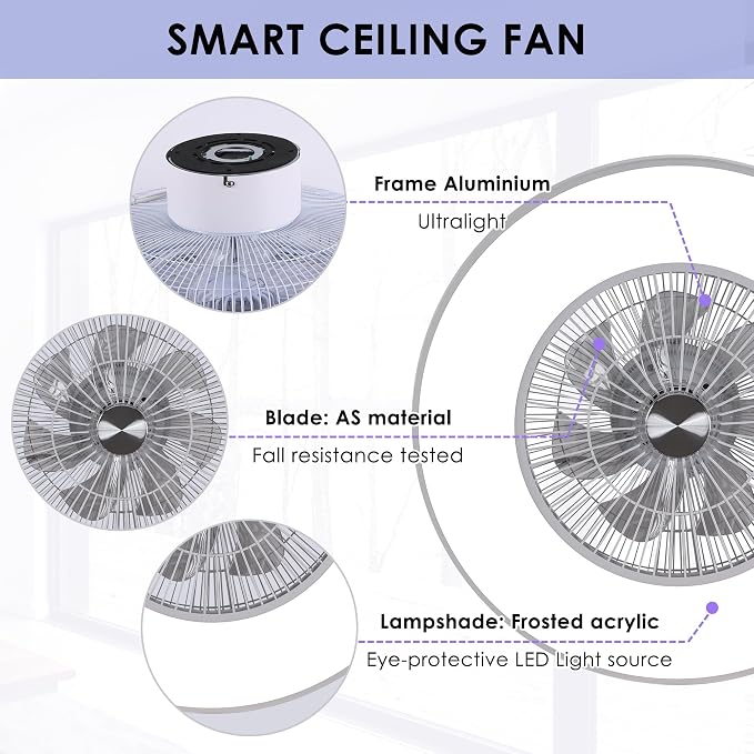 24" Bladeless Ceiling Fans with Lights and Remote/APP/Voice Control, Low Profile Ceiling Fan with RGB Lights, Enclosed Flush Mount Ceiling Fan for Kid's Bedroom/Living Room