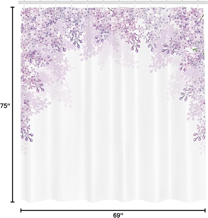 Ambesonne Flower Shower Curtain, Framing Lilac Flowers in Blossom Vernal Season Soothing Color Shades, Cloth Fabric Bathroom Decor Set with Hooks, 69" W x 75" L, Lavender White