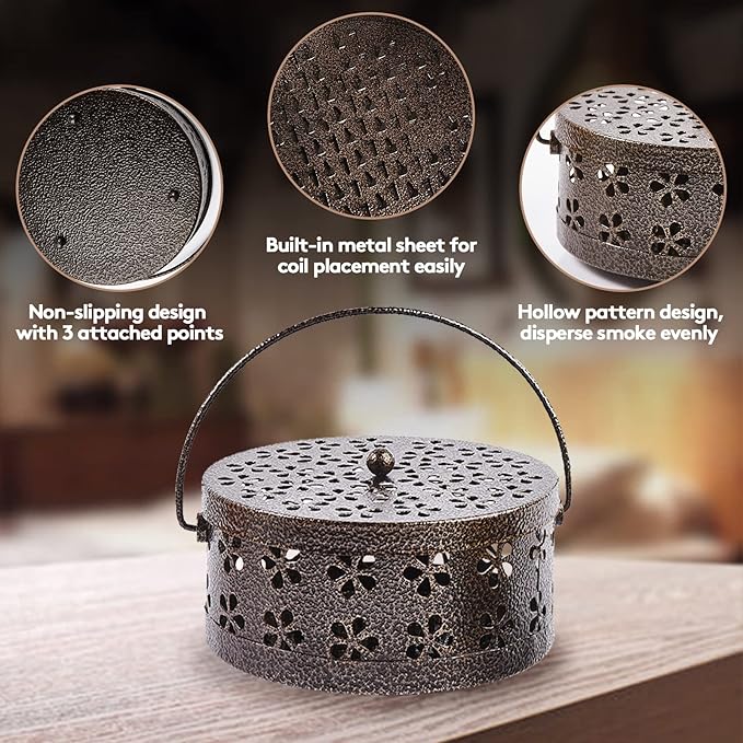 4 Pieces Mosquito Coil Holder Incense Coil Burner Indoor Outdoor Camping Use Portable Mosquito Repellent Coil Holder Incense Burner Holder (Bronze Blossom)