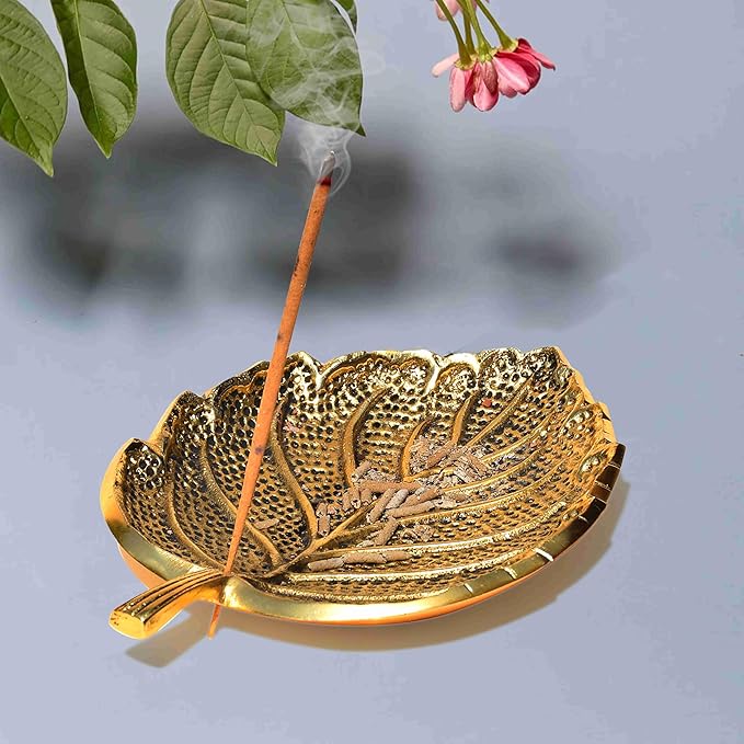 Pure Source India Leaf Design Incense Burner Holder/Incense Stick Holder Ash Catcher for Home Office Fragrance Yoga Meditation