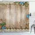 Ambesonne Pearls Shower Curtain, Rustic Wooden Planks Backdrop Flowers Pearls Lace Old Vintage Style Image Print, Cloth Fabric Bathroom Decor Set with Hooks, 69" W x 70" L, Beige Blue