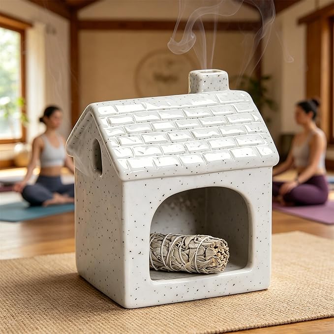 Multifunction Incense and Candle Holder for Burning Sage, Palo Santo, Incense Sticks Ceramic Ash Catcher Tray for Meditation Room Home Decor (C)