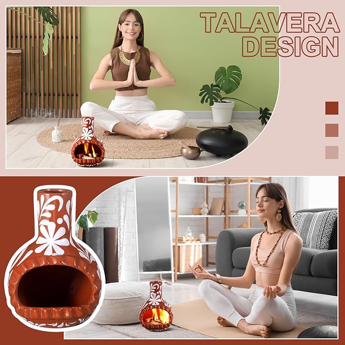 DoubleFill Mexican Terracotta Decor Palo Santo Holder Burner Handmade Mini Chimenea Incense Dish Sage Texture Stand for Palo Santo Sticks for Altar and Negative Cleansing Meditation Decor