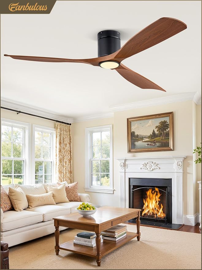 Fanbulous 60" Ceiling Fans with Lights and Remote Control,Modern Flush Mount Ceiling Fan with 3 LED Colors,Outdoor Low Profile Ceiling Fans with 6-Speeds Timer DC Motor for Bedroom Living Room Patio