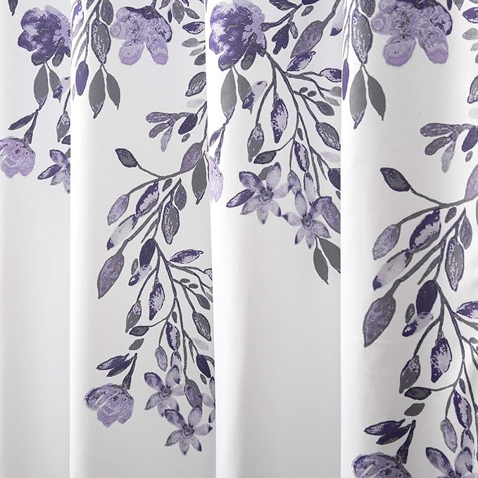 Lush Decor Tanisha Shower Curtain, 72" W x 72" L, Purple & Gray - Lavender Purple Flower Vine Print - Beautiful & Elegant Floral Shower Curtain - Modern Farmhouse & Cottage Bathroom Decor