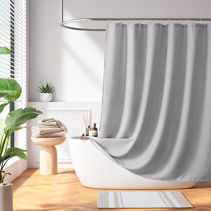 Madison Park Shower Curtain Waffle Weave, Vibrant Dyed, Waffle Shower Curtain 3M Scotchgard Moisture Management, Farmhouse Wide Shower Curtains for Bathroom, Extra Width: 108"x72" Grey