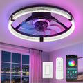 ZMISHIBO RGB Ceiling Fan with Light, 20'' Low Profile Ceiling Fans | Flush Mount Modern Ceiling Fan and Remote Control, 3000K-7000K Dimmable & RGB, Modern Fandelier for Bedroom, Living Room