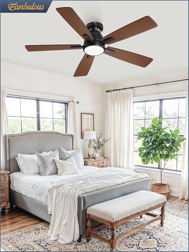 Fanbulous 46 Inch Flush Mount Ceiling Fan with Light and Remote, Black | 3CCT 20W LED, 6-Speed Quiet Reversible Motor, Modern Low Profile Flush Mount, Ideal for Bedroom/Living Room/Kitchen.