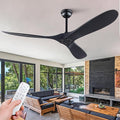 KBZZ 60 Inch Ceiling Fan NO Light with Remote, 3 Blade ABS Black Ceiling Fan, 6 Speeds Quiet DC Motor Exterior Fan, Indoor Outdoor Ceiling Fan for Living Room,Study,Patio,Porch,Gazebo