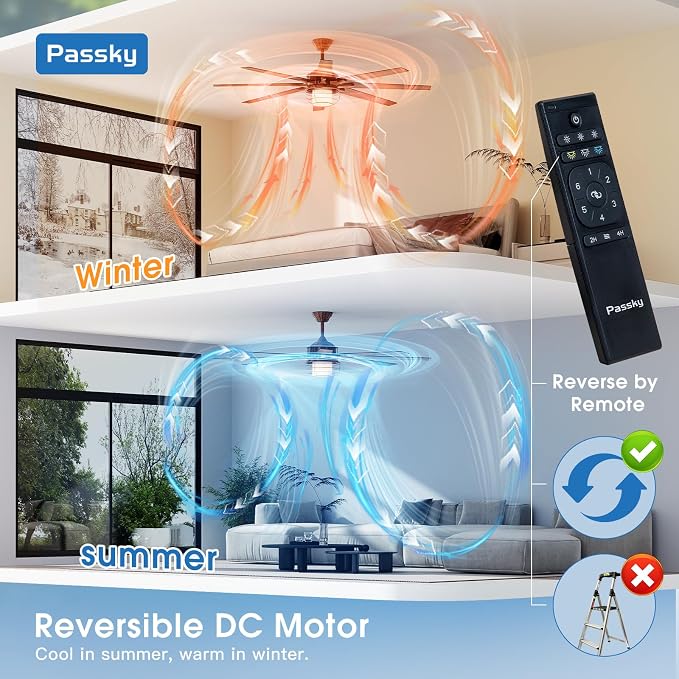 Passky 66 inch Ceiling Fans with Lights,Bronze Ceiling Fan with Light and Remote Control, Reversible, Dimmable, 3CCT, Quiet, Caged Ceiling Fan for Farmhouse, Bedroom, Living Room, Indoor/Outdoor Use