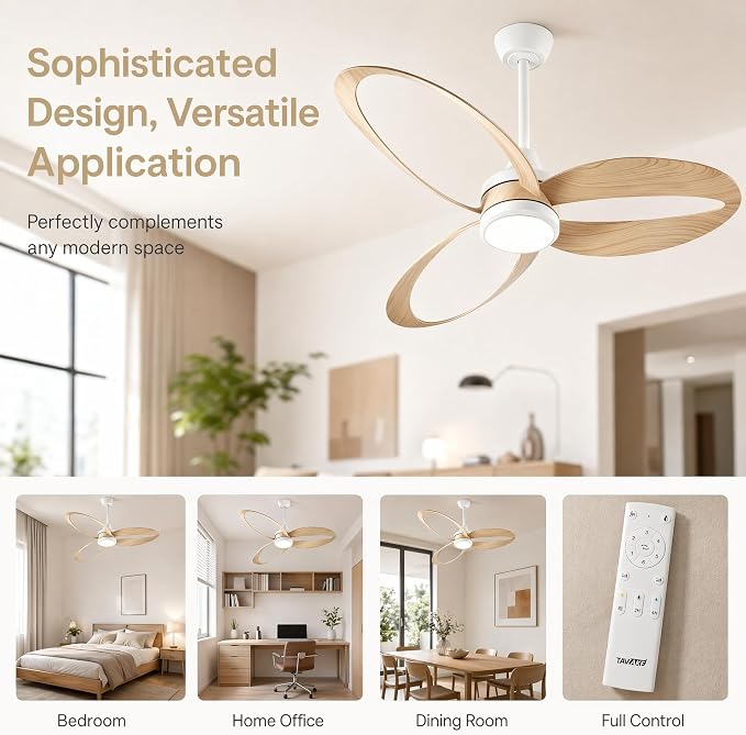 52 Inch Ceiling Fan with Light, Flush Mount Ceiling Fan, White | Quiet DC Motor, 6 Speeds & 3 Color Temperatures, Dimmable LED, Reversible for Bedroom Living Room Patio