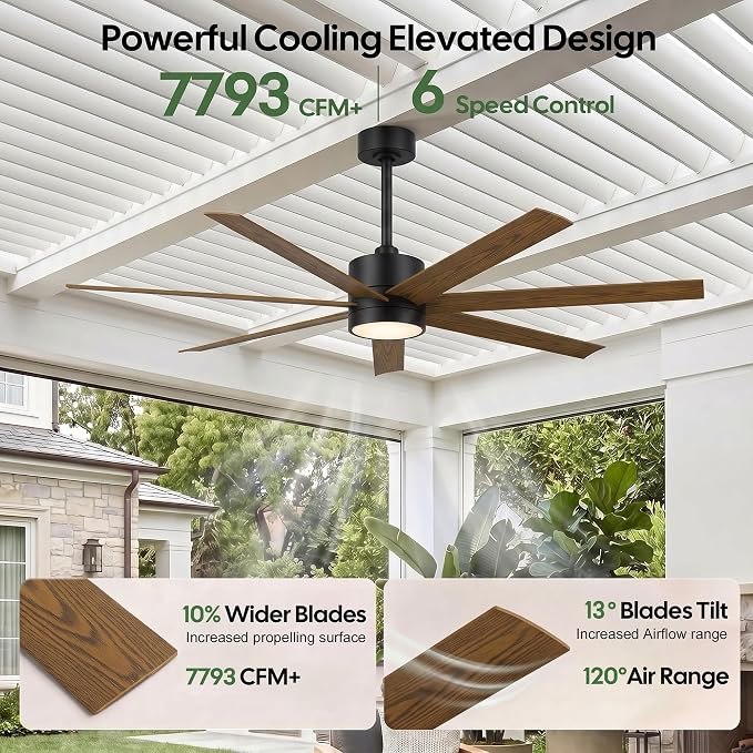 ETL Wet Rated Outdoor Smart Ceiling Fan with Lights, 56" All Weather Waterproof Fans for Patios, Alexa WIFI/Remote Control, High CFM 7 Walnut Blade with UV Coating, for Exterior Gazebo Porch Pavilion