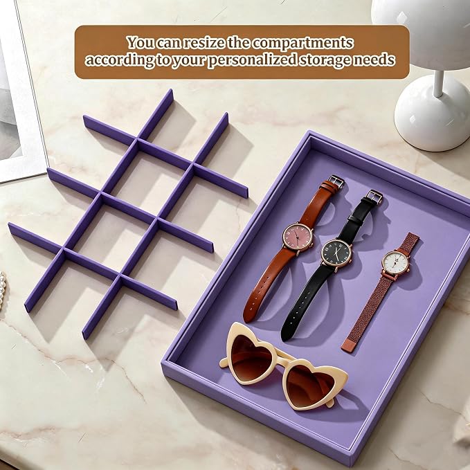 Large Velvet Jewelry Tray 2 Pack Stackable Jewelry Display Drawer Inserts Trays Organizer for Earring Bracelet Necklace Ring (Purple, 12 Grids)