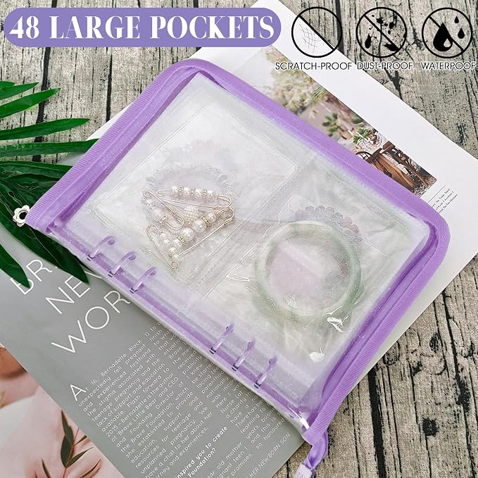 Bracelet Holder Travel Jewelry Organizer Case Transparent Jewelry Storage Book for Earring Necklace Ring with Small Clear Zippered Pouch