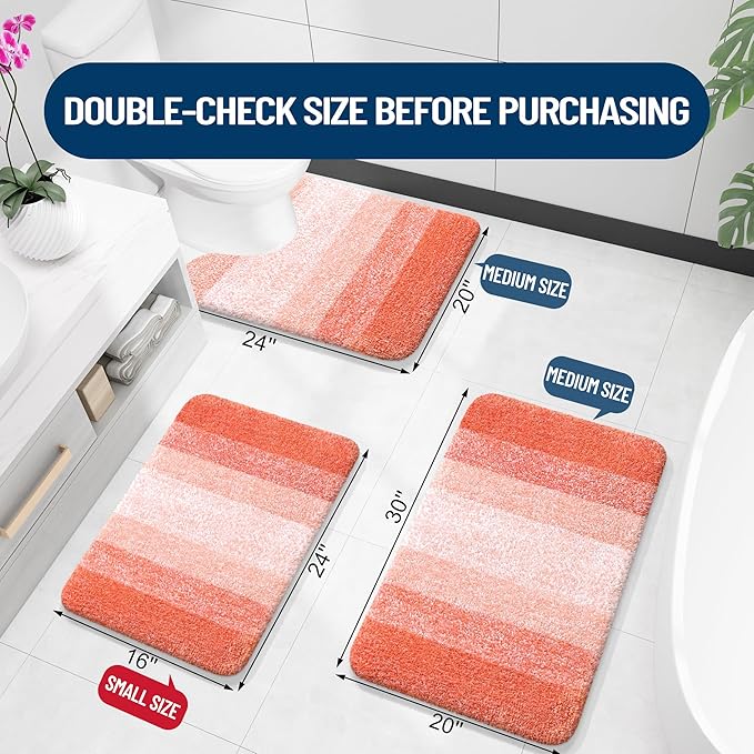 OLANLY Bathroom Runner Rugs Mat 47x24, Extra Soft Absorbent Microfiber Bath Rugs, Rubber Backing, Quick Dry, Washable Long Bath Mats for Bathroom Floor, Tub and Shower, Home Decor Accessories, Coral