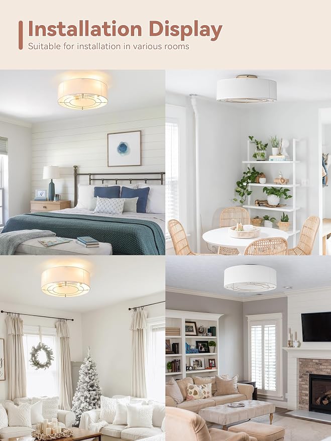 Low Profile Ceiling Fans with Lights, 20" Boho Rattan Ceiling Fan with Light Flush Mount and Remote Control, Drum Caged with 6 Speeds for Bedroom, Nursery, Living Room