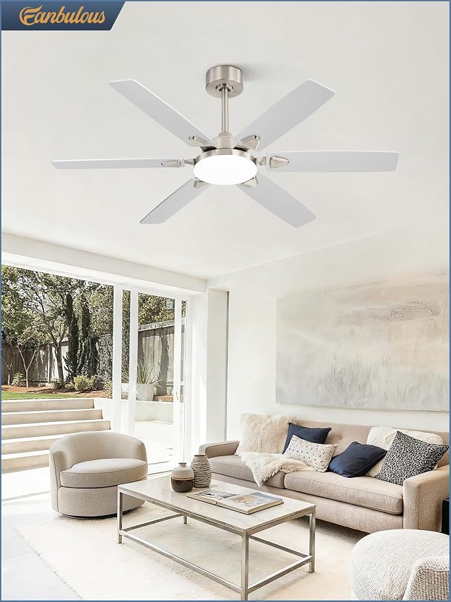 Fanbulous 52 Inch Ceiling Fans with Lights, Indoor/Outdoor Modern Ceiling Fan with Reversible Blade And 2 Rods, Quiet DC Motor, 3CCT & 6-Speed Remote Control, Dual Finish Blade for Living Room/Bedroom