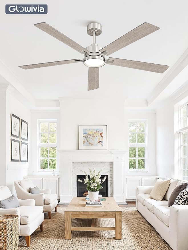 60 Inch Ceiling Fan with Lights and Remote, Smart APP Control, Dimmable with All-Setting Memory, Quiet DC Motor Reversible Blades, Damp Rated Modern Ceiling Fan for Bedroom Patio Living Room