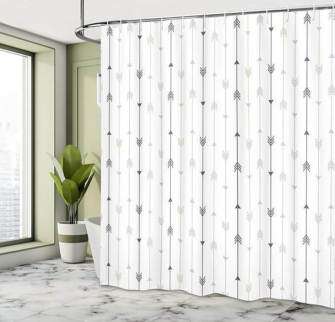 Ambesonne Arrows Shower Curtain, Vertical Geometric Monochrome Hipster Line Pattern with Vintage Arrows, Cloth Fabric Bathroom Decor Set with Hooks, 69" W x 84" L, Dimgray White