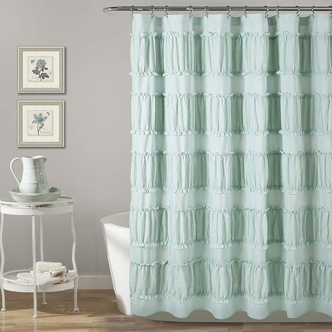 Lush Decor Nova Ruffle Shower Curtain, 72" x 72", Blue