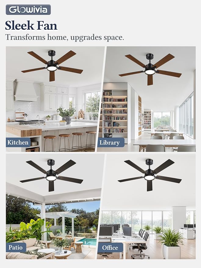 52 Inch Ceiling Fan with Lights and Remote, Smart APP Control, Dimmable with All-Setting Memory, Quiet DC Motor Reversible Blades, Damp Rated Modern Ceiling Fan for Bedroom Patio Living Room